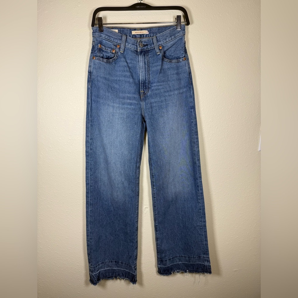 Levi's Ribcage Medium Wash Wide-Leg Raw Hem Denim Jeans - Picture 5 of 14